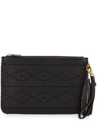 Isabella Fiore Emma Flower Diamond Perforated Clutch Black