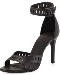 Black Cutout Leather Heeled Sandals