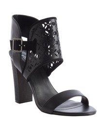 Charles by Charles David Black Leather Laser Cut Accent Java Sandals