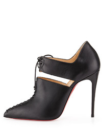 Christian Louboutin Corsita Cutout Leather Red Sole Ankle Boot Black