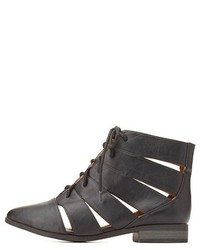 Qupid Cut Out Lace Up Booties