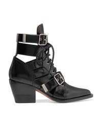 Chloé Rylee Cutout Glossed Leather Ankle Boots