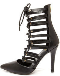 Speed Limit 98 Slope Black Lace Up High Heel Booties