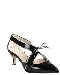 Marc Jacobs Black Leather Lace Up Cutout Pointed Toe Kitten Heels