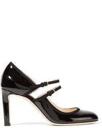 Jimmy Choo Micha Cutout Suede Trimmed Patent Leather Pumps Black