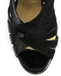 Christian Louboutin Toot Mignonne Cutout Leather Suede Peep Toe Sandals
