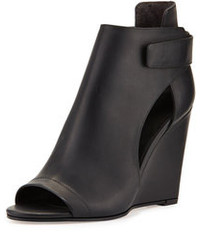 Black Cutout Leather Wedge Ankle Boots
