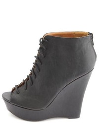 Charlotte Russe Lace Up Peep Toe Wedge Booties