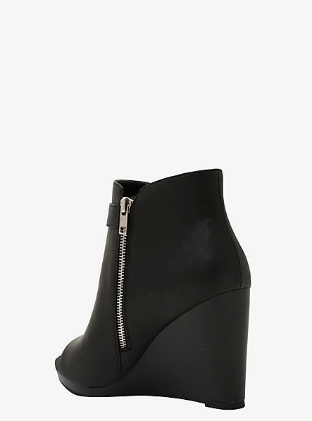 PeepToe Torrid Cutout Peep Toe Wedge Booties, $54 | Torrid | Lookastic