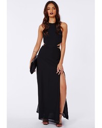 Missguided Anthea Cut Out Split Maxi Dress In Black