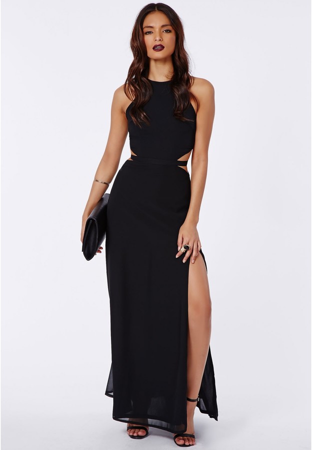Missguided Anthea Cut Out Split Maxi Dress In Black, $79 | Missguided ...