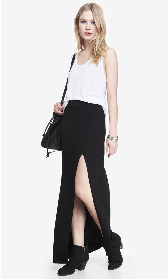 Express Knit High Slit Maxi Skirt, $39 | Express | Lookastic