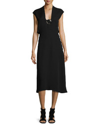 Derek Lam Buckle Sleeveless Cutout Midi Dress Black
