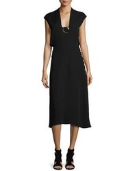 Derek Lam Buckle Sleeveless Cutout Midi Dress Black