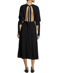 Rosetta Getty Tie Sleeve Cutout Back Midi Dress Black
