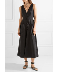 Saloni Zoey Cutout Stretch Cotton Poplin Midi Dress Black