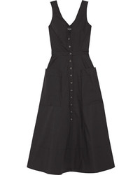 Saloni Zoey Cutout Stretch Cotton Poplin Midi Dress Black