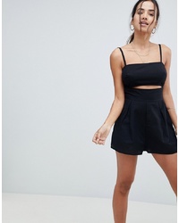 ASOS DESIGN Cami Playsuit With Cut Out Detail In Linen
