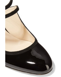 Jimmy Choo Micha Cutout Suede Trimmed Patent Leather Pumps Black