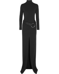 SOLACE London Paige Belted Cutout Stretch Crepe Gown Black