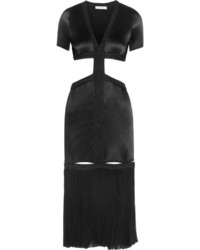 Barbara Casasola Cutout Pliss Satin Midi Dress Black