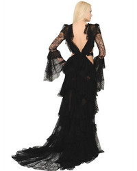 Roberto Cavalli Cutout Frilled Silk Georgette Dress