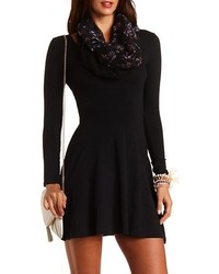 Charlotte Russe Long Sleeve Skater Dress With Cut Out