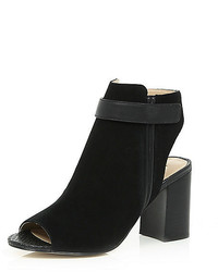 River Island Black Suede Peep Toe Heeled Ankle Boots