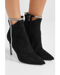 Rene Caovilla Cutout Crystal Embellished Suede Ankle Boots