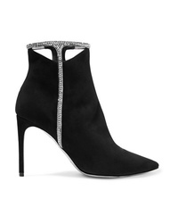 Rene Caovilla Cutout Crystal Embellished Suede Ankle Boots