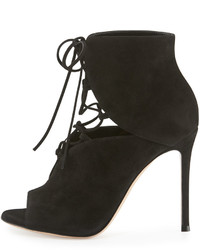 Gianvito Rossi Julia Suede Cutout Lace Up 105mm Bootie Black