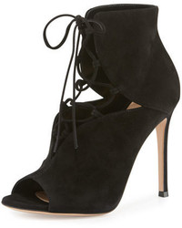 Gianvito Rossi Julia Suede Cutout Lace Up 105mm Bootie Black