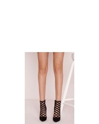 Missguided Laser Cut Caged Heeled Boots Black