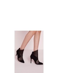 Missguided Laser Cut Heeled Ankle Boots Black