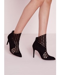 Missguided Laser Cut Heeled Ankle Boots Black