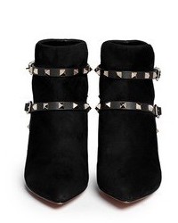 Valentino Rockstud Leather Strap Suede Ankle Boots