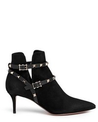 Valentino Rockstud Leather Strap Suede Ankle Boots