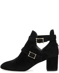 Valentino Suede Double Buckle Ankle Boot Black