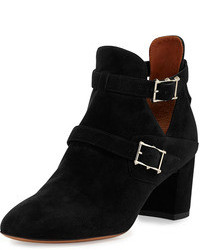 Valentino Suede Double Buckle Ankle Boot Black