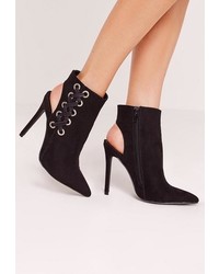 Missguided Black Faux Suede Cross Strap Heeled Ankle Boots