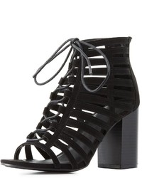 Charlotte Russe Caged Laser Cut Lace Up Sandals