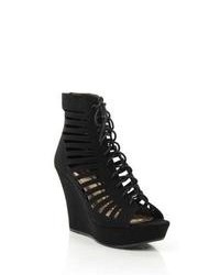 Deb Open Toe Wedge Bootie With Cutouts Black