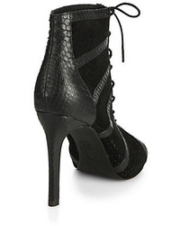 Joie Shari Embossed Leather Suede Lace Up Booties