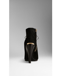 Burberry Suede Peep Toe Ankle Boots