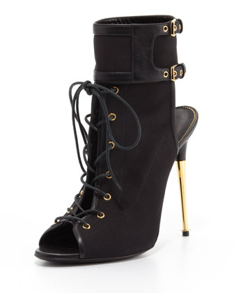Tom Ford Stretch Canvas Lace Up Bootie Black, $1,590 | Bergdorf Goodman |  Lookastic
