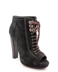 True Religion Heller Black Open Toe Leather Fashion Ankle Boots