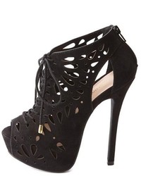 Charlotte Russe Wild Diva Lounge Laser Cut Out Peep Toe Lace Up Booties