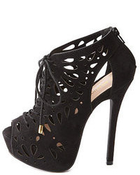 Charlotte Russe Wild Diva Lounge Laser Cut Out Peep Toe Lace Up Booties