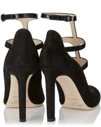 Jimmy Choo Doll 100 Black Suede And Patent Caged Round Toe Pumps
