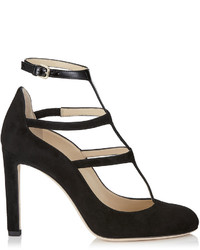 Jimmy Choo Doll 100 Black Suede And Patent Caged Round Toe Pumps